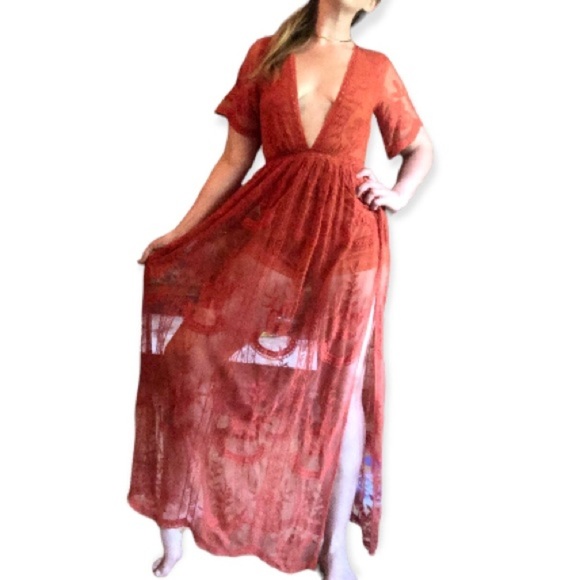 Lace Romper Honey Punch Maxi - Picture 6 of 8